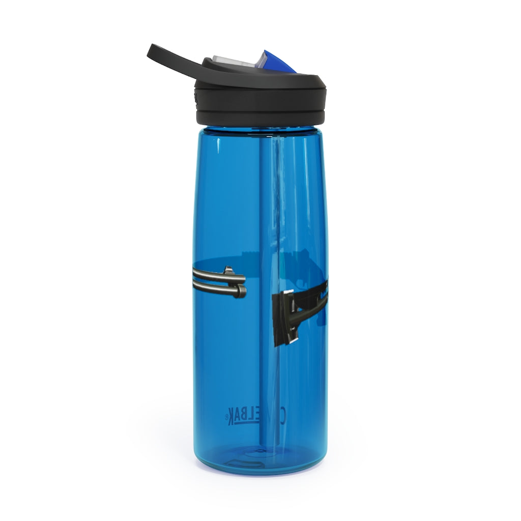 CamelBak Eddy® Water Bottle in 20oz and 25oz sizes, made from durable Tritan™ material, featuring a spill-proof biting valve and easy-carry handle.